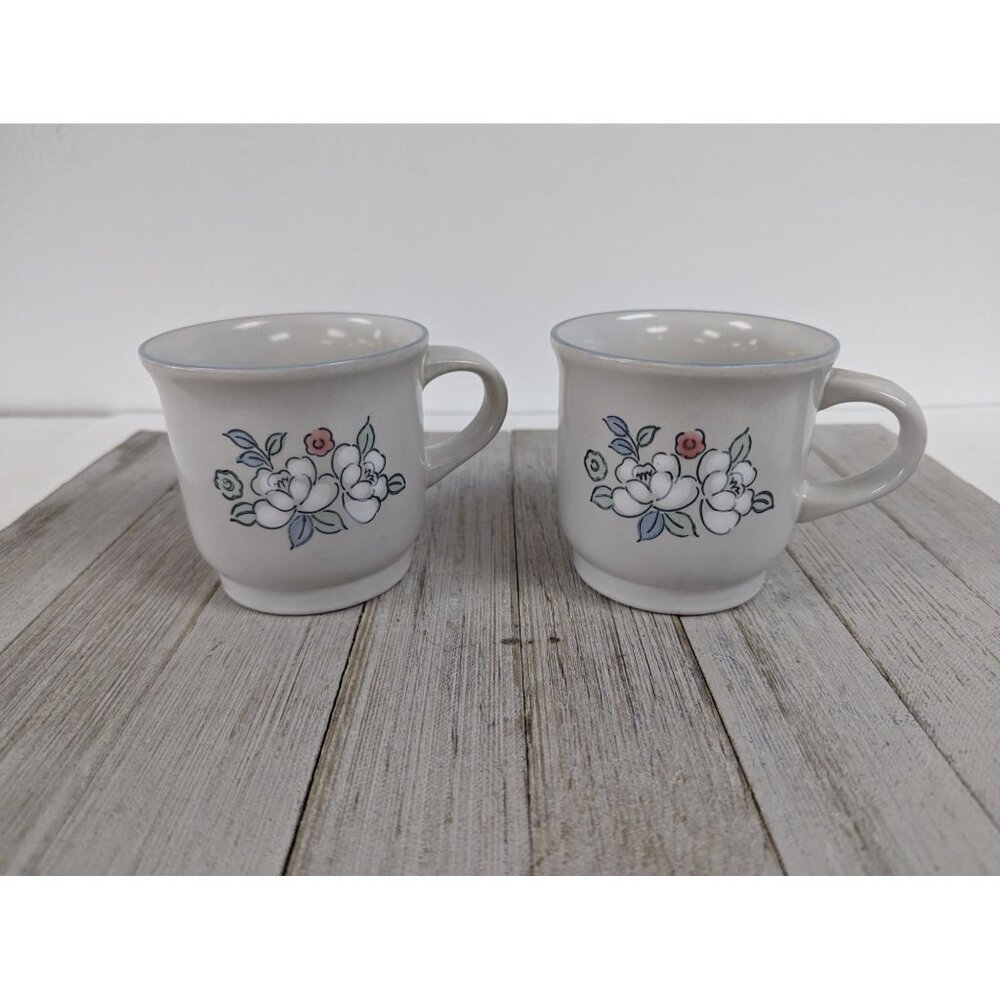 Set of 2 CHANTILLY Stoneware By Hearthside Cups  Coffee Tea Fleur De Lune